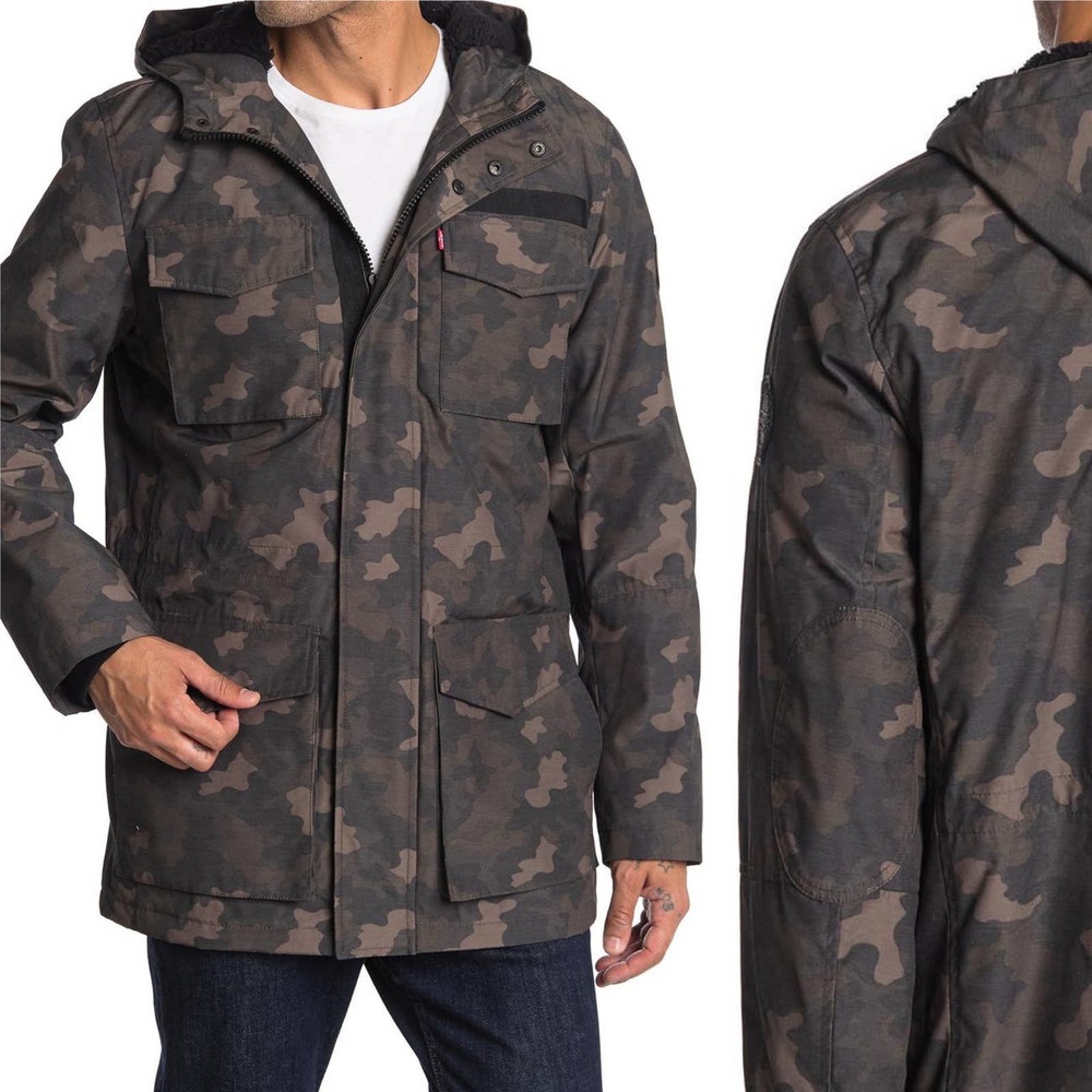 ✨NWT✨ LEVI'S Men's Arctic Cloth Sherpa Lined Parka in Camo Green Tan Brown Sz M